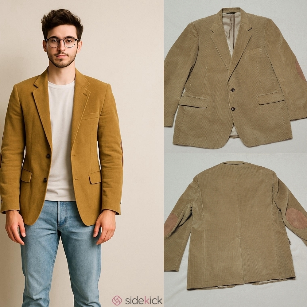 Jim Moore Moore's 70s Vintage British Tan Corduroy Suede Elbow Patch Blazer 46L